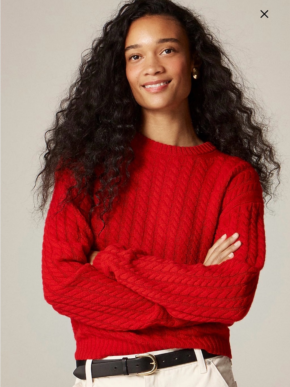 J. Crew Red Cable-Knit 100% Cashmere Crewneck Sweater